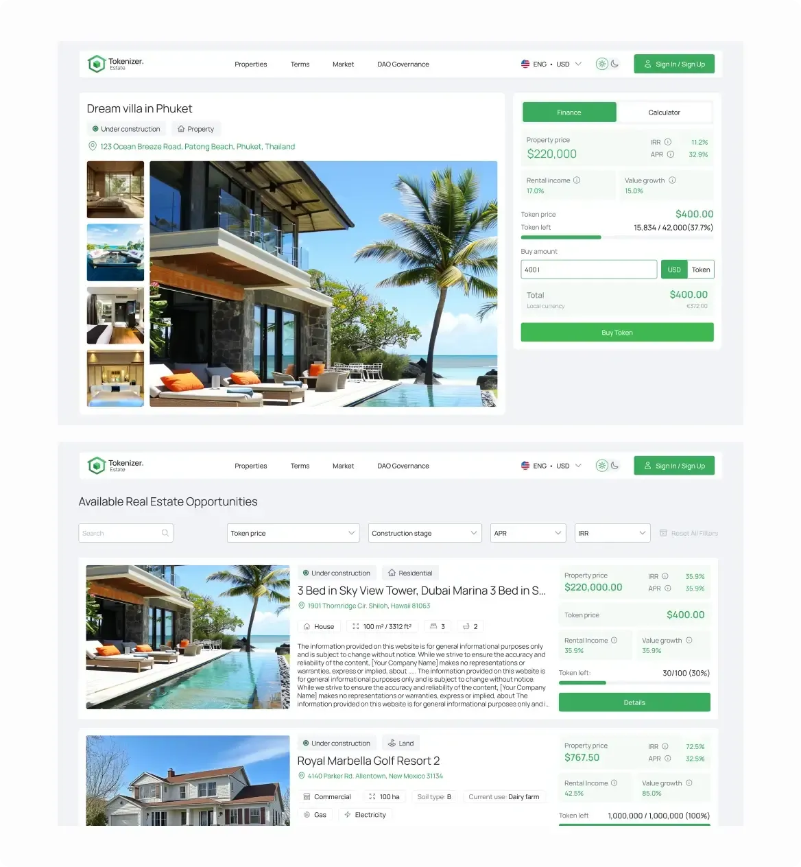 Tokenizer.Estate Platform Dashboard
